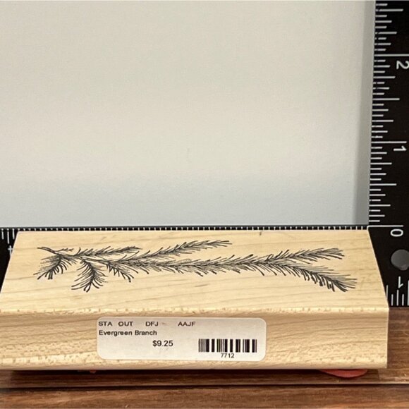 E188 OUTLINES RUBBER STAMP Handcrafted Evergreen Branch BOTANICAL NATURE - Picture 3 of 5